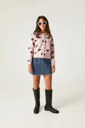 Cárdigan de niña con estampado de corazones-MINI Best Sale