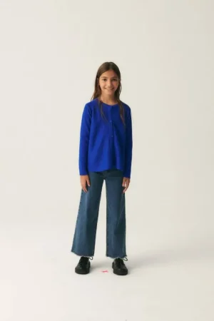 Cárdigan de niña de punto evasé azul-MINI Clearance