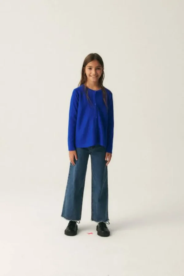 Cárdigan de niña de punto evasé azul-MINI Clearance