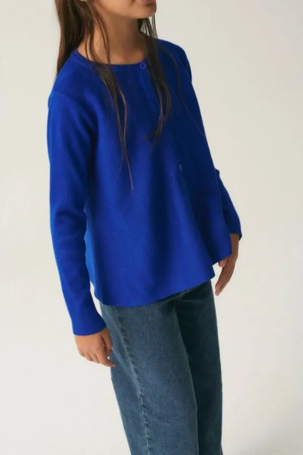 Cárdigan de niña de punto evasé azul-MINI Clearance