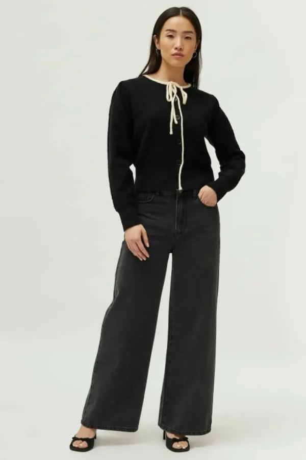 Cárdigan de punto lazada negro-COMPAÑIAFANTASTICA Store