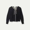 Cárdigan de punto lazada negro-COMPAÑIAFANTASTICA Store