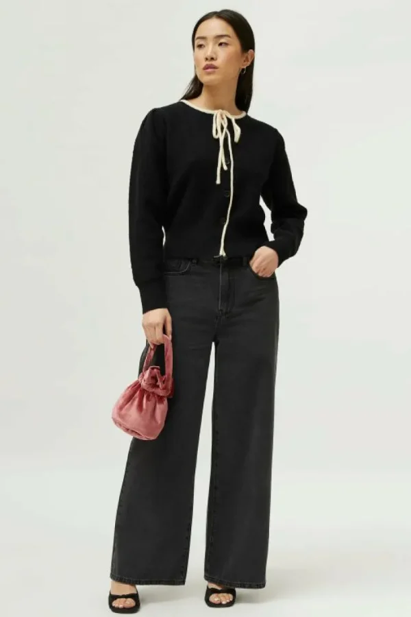 Cárdigan de punto lazada negro-COMPAÑIAFANTASTICA Store