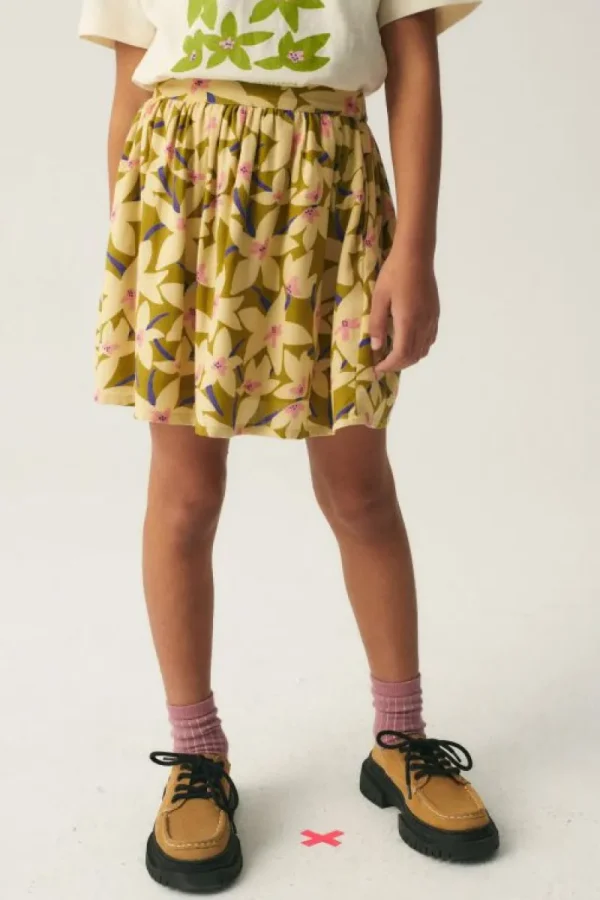 Falda corta de niña con estampado floral verde-MINI Flash Sale
