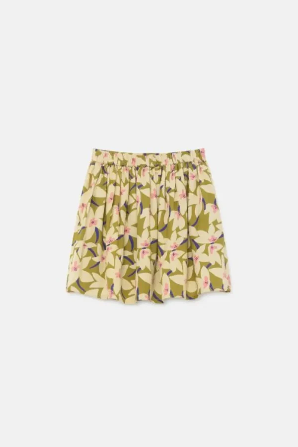 Falda corta de niña con estampado floral verde-MINI Flash Sale