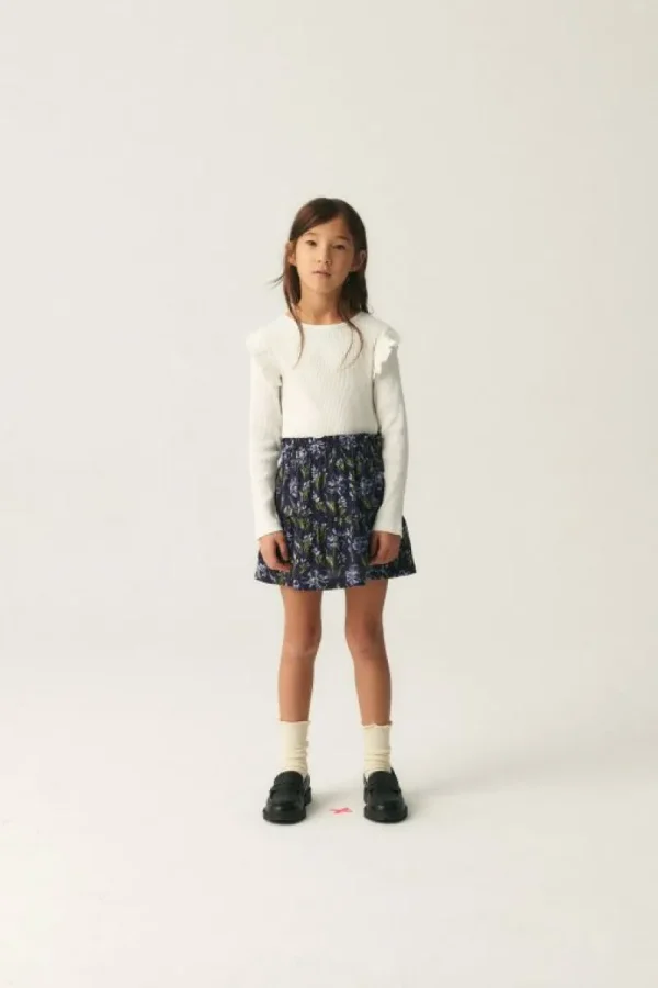 Falda corta de niña en viscosa LENZING™ ECOVERO™ con estampado floral azul-MINI Best Sale