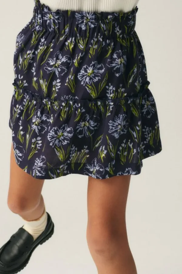 Falda corta de niña en viscosa LENZING™ ECOVERO™ con estampado floral azul-MINI Best Sale