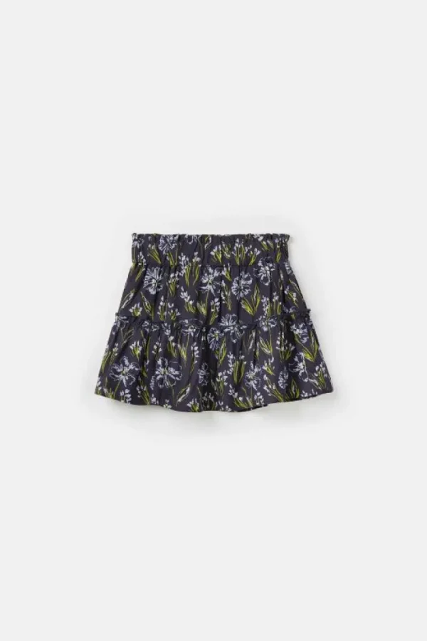 Falda corta de niña en viscosa LENZING™ ECOVERO™ con estampado floral azul-MINI Best Sale