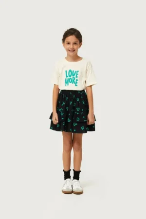 Falda corta de niña estampado de corazones verdes-MINI Cheap