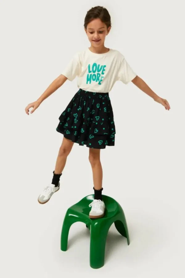 Falda corta de niña estampado de corazones verdes-MINI Cheap