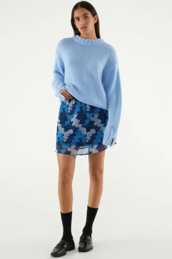 Falda corta elástica con estampado abstracto azul-COMPAÑIAFANTASTICA New