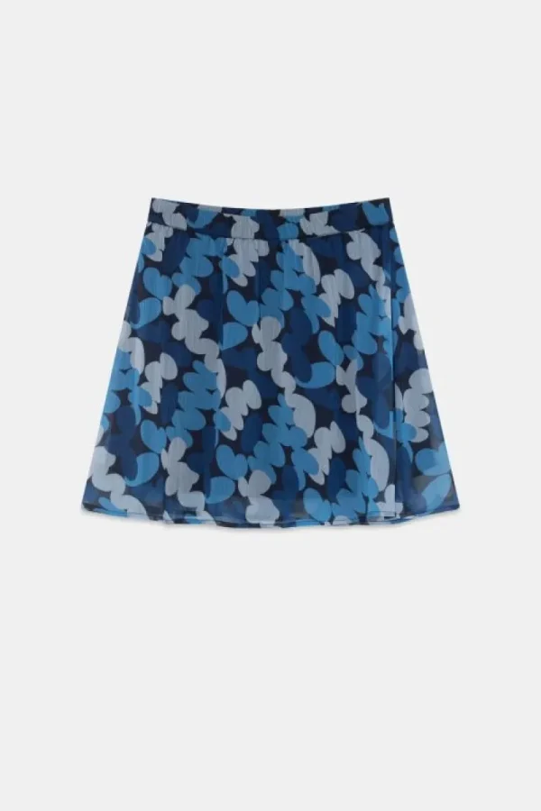 Falda corta elástica con estampado abstracto azul-COMPAÑIAFANTASTICA New