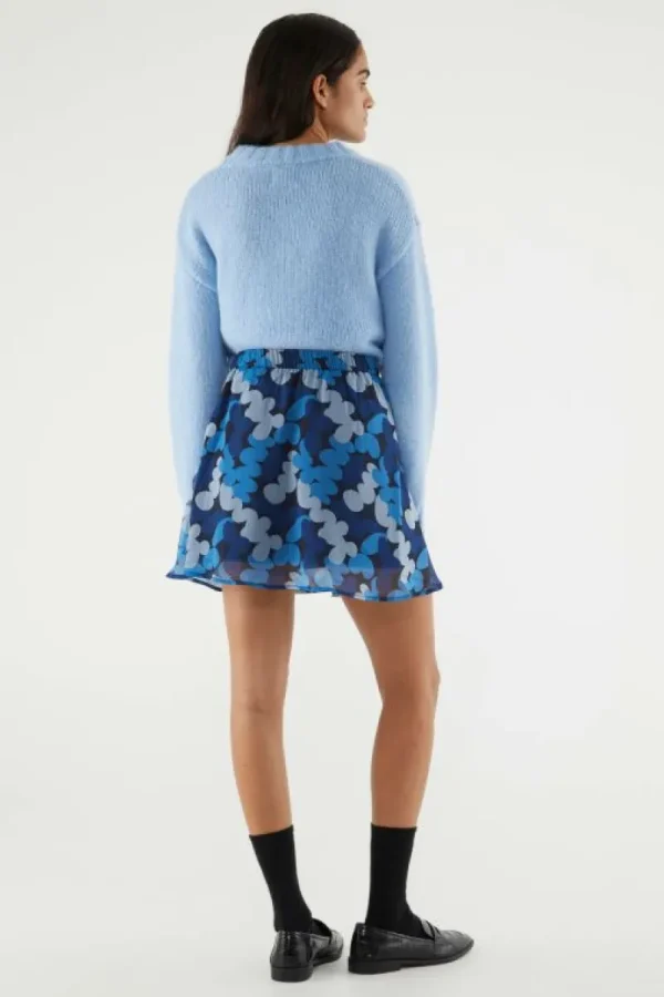 Falda corta elástica con estampado abstracto azul-COMPAÑIAFANTASTICA New