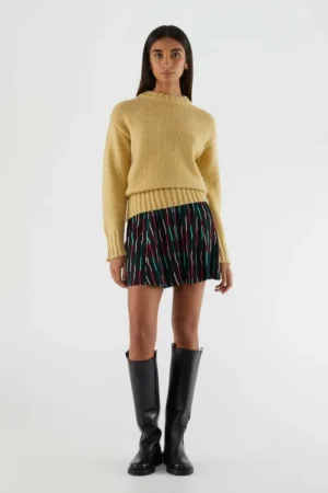 Falda corta evasé con estampado de rayas negro-COMPAÑIAFANTASTICA Clearance