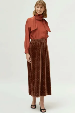 Falda larga de terciopelo marrón-COMPAÑIAFANTASTICA Hot