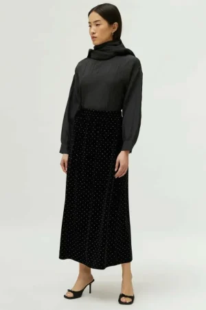 Falda larga de terciopelo negra-COMPAÑIAFANTASTICA Sale