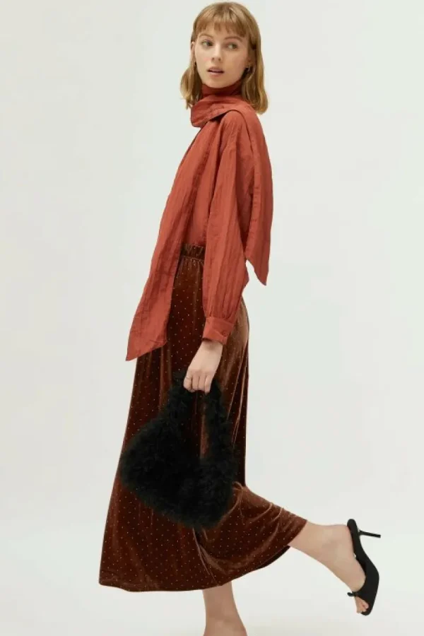 Falda larga de terciopelo marrón-COMPAÑIAFANTASTICA Hot