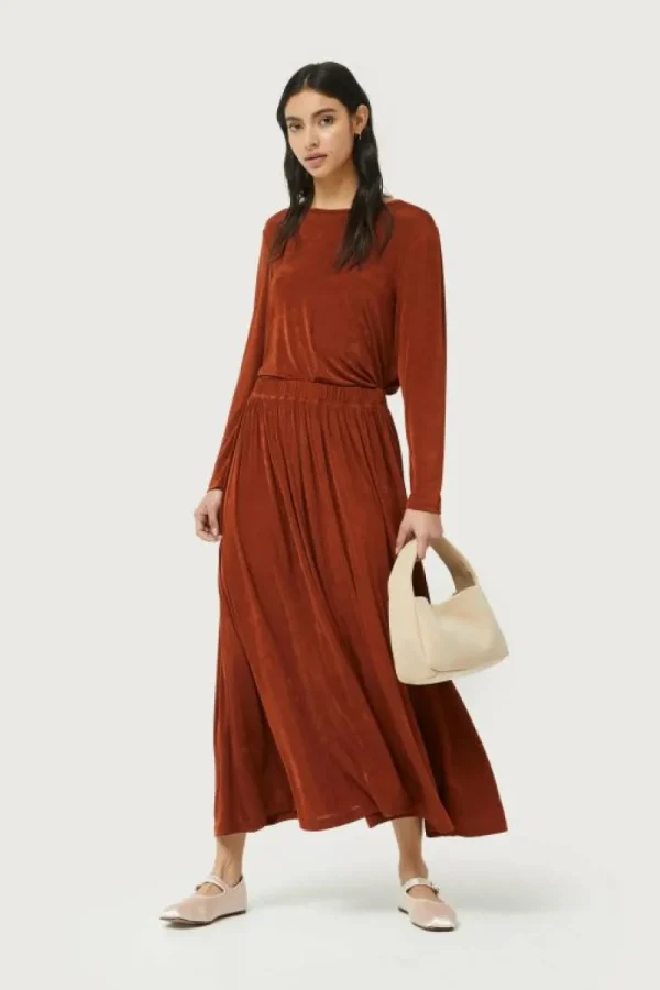 Falda midi acabado brillante marrón-COMPAÑIAFANTASTICA Outlet