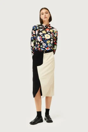 Falda midi de pana blanca y negra-COMPAÑIAFANTASTICA Best Sale