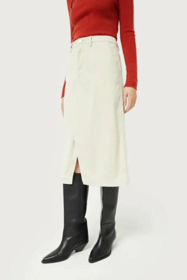 Falda midi de pana blanca-COMPAÑIAFANTASTICA New