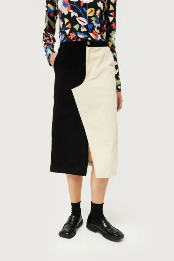 Falda midi de pana blanca y negra-COMPAÑIAFANTASTICA Best Sale