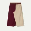 Falda midi de pana burdeos y blanca-COMPAÑIAFANTASTICA Shop