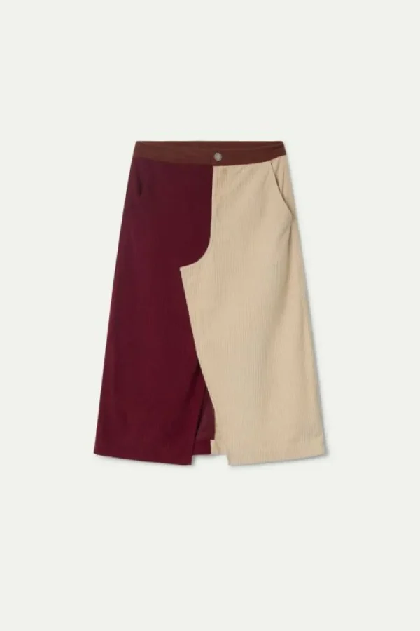 Falda midi de pana burdeos y blanca-COMPAÑIAFANTASTICA Shop
