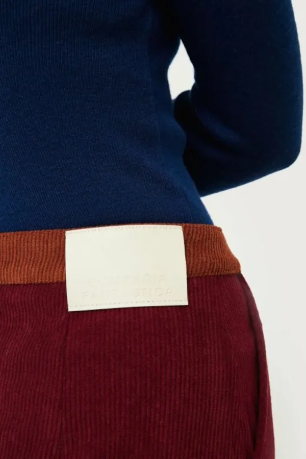 Falda midi de pana burdeos y blanca-COMPAÑIAFANTASTICA Shop