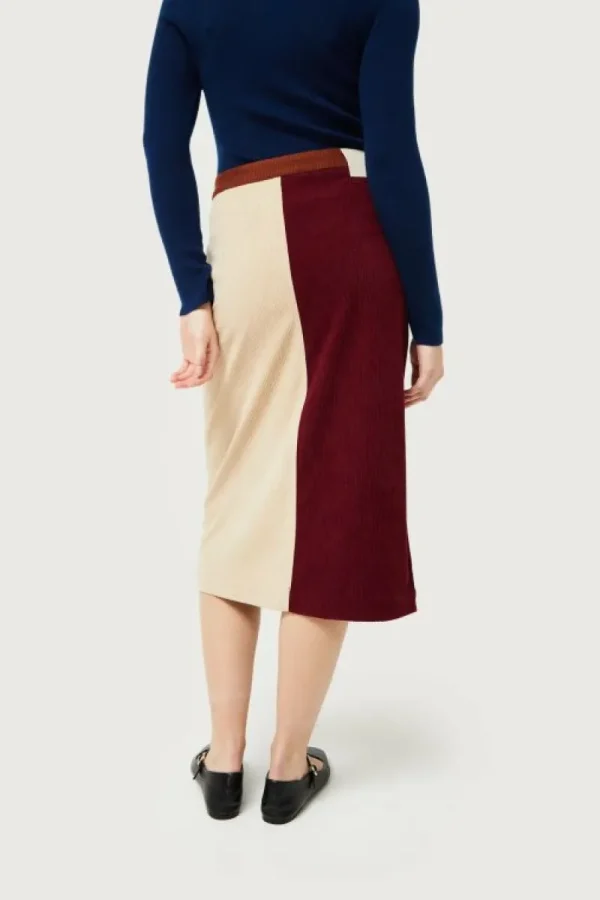 Falda midi de pana burdeos y blanca-COMPAÑIAFANTASTICA Shop