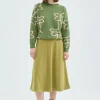 Falda midi de pana de tiro alto verde-COMPAÑIAFANTASTICA Cheap