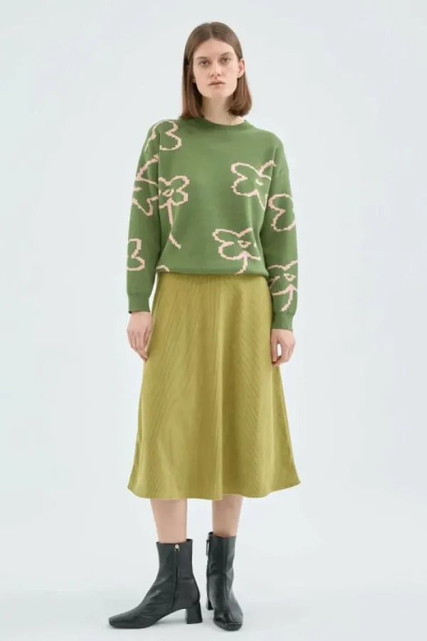 Falda midi de pana de tiro alto verde-COMPAÑIAFANTASTICA Cheap