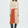 Falda midi de pana de tiro alto bicolor beige-COMPAÑIAFANTASTICA Best Sale