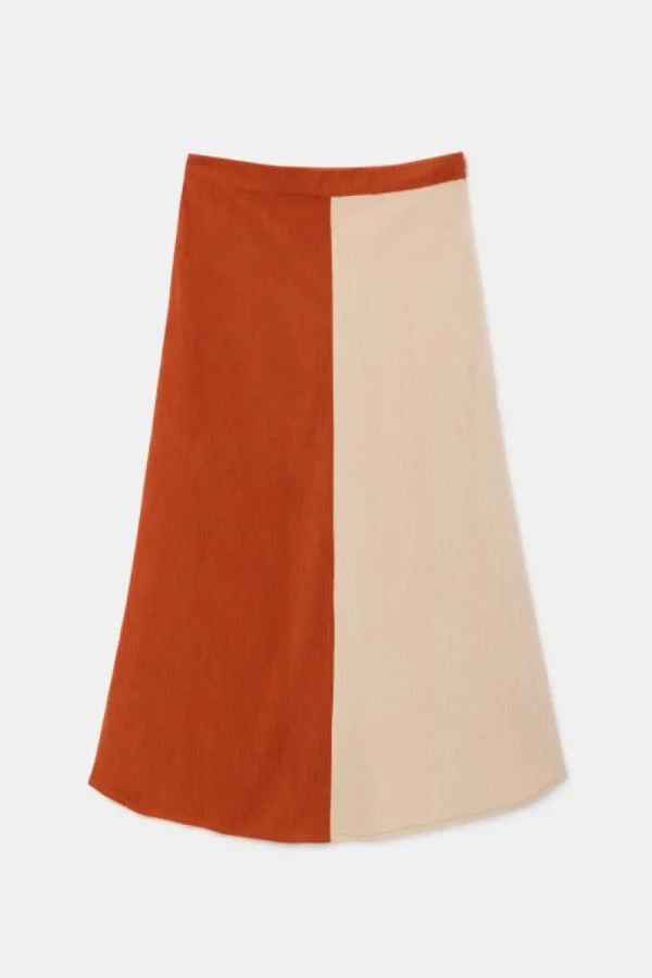 Falda midi de pana de tiro alto bicolor beige-COMPAÑIAFANTASTICA Best Sale