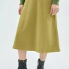 Falda midi de pana de tiro alto verde-COMPAÑIAFANTASTICA Cheap