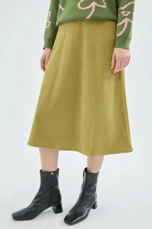 Falda midi de pana de tiro alto verde-COMPAÑIAFANTASTICA Cheap