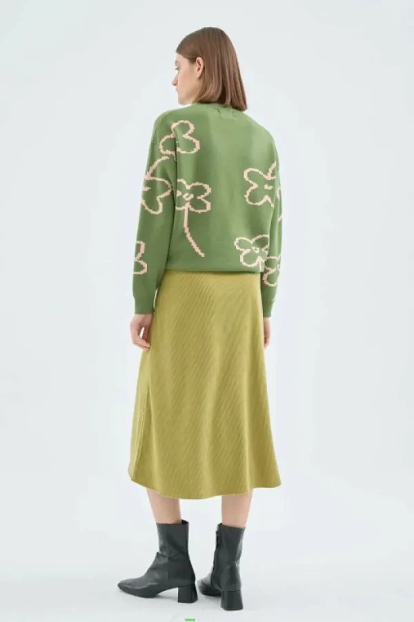 Falda midi de pana de tiro alto verde-COMPAÑIAFANTASTICA Cheap