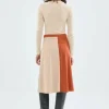 Falda midi de pana de tiro alto bicolor beige-COMPAÑIAFANTASTICA Best Sale