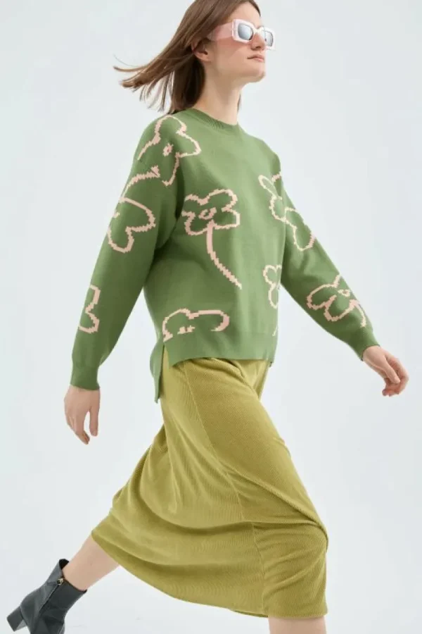 Falda midi de pana de tiro alto verde-COMPAÑIAFANTASTICA Cheap