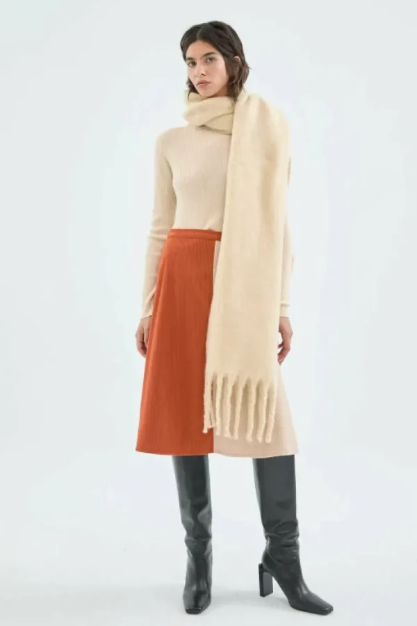 Falda midi de pana de tiro alto bicolor beige-COMPAÑIAFANTASTICA Best Sale