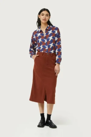 Falda midi de pana marrón-COMPAÑIAFANTASTICA Cheap