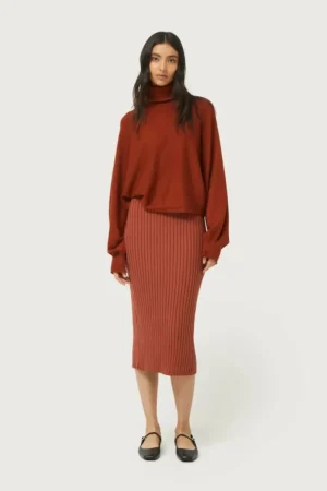 Falda midi de punto marrón-COMPAÑIAFANTASTICA Outlet