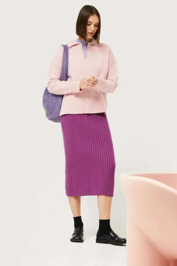 Falda midi de punto morada-COMPAÑIAFANTASTICA Fashion