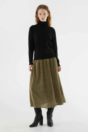 Falda midi elástica brillante dorada-COMPAÑIAFANTASTICA Cheap