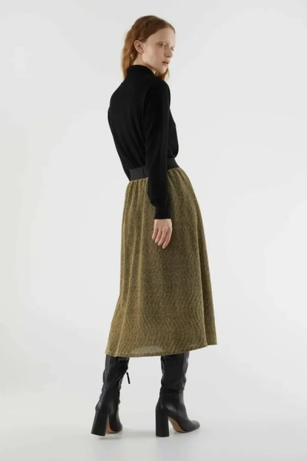 Falda midi elástica brillante dorada-COMPAÑIAFANTASTICA Cheap