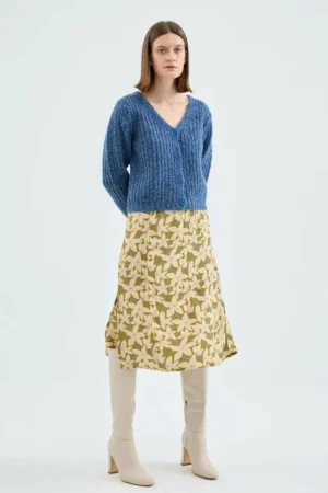 Falda midi elástica con estampado floral verde-COMPAÑIAFANTASTICA Best