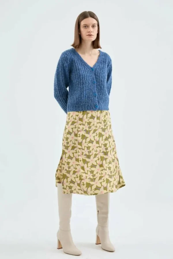 Falda midi elástica con estampado floral verde-COMPAÑIAFANTASTICA Best