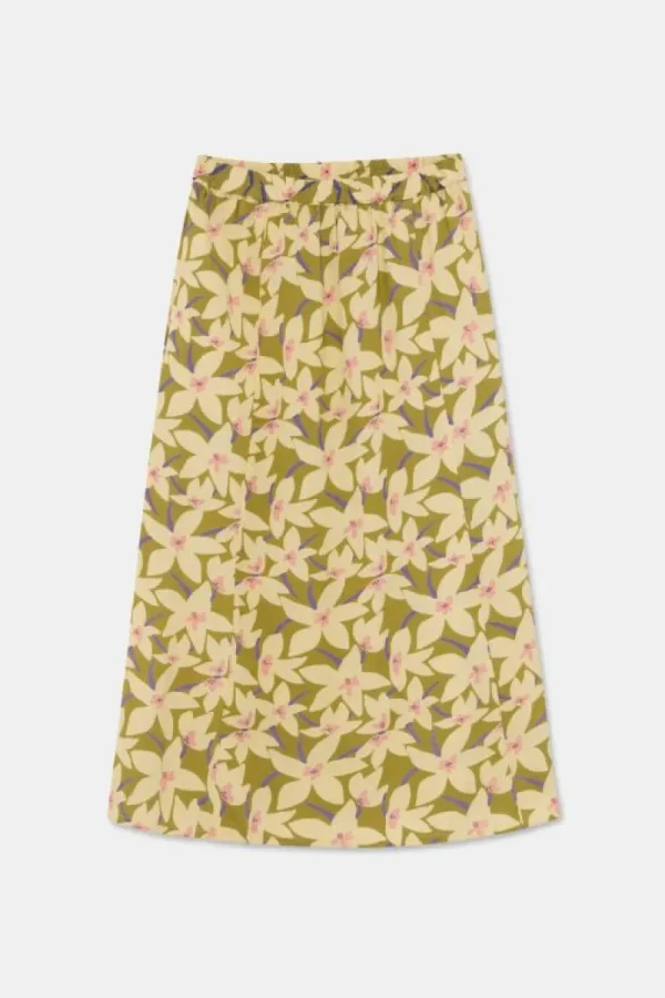 Falda midi elástica con estampado floral verde-COMPAÑIAFANTASTICA Best