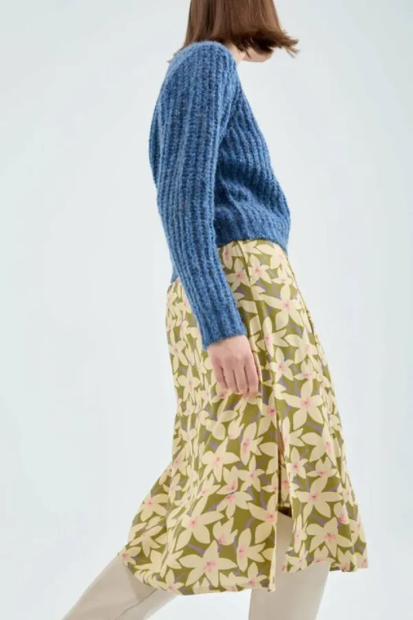 Falda midi elástica con estampado floral verde-COMPAÑIAFANTASTICA Best