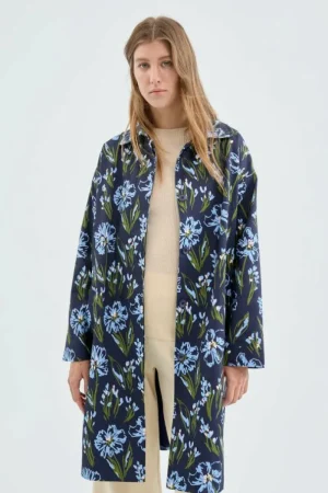 Gabardina midi con estampado floral azul-COMPAÑIAFANTASTICA Online