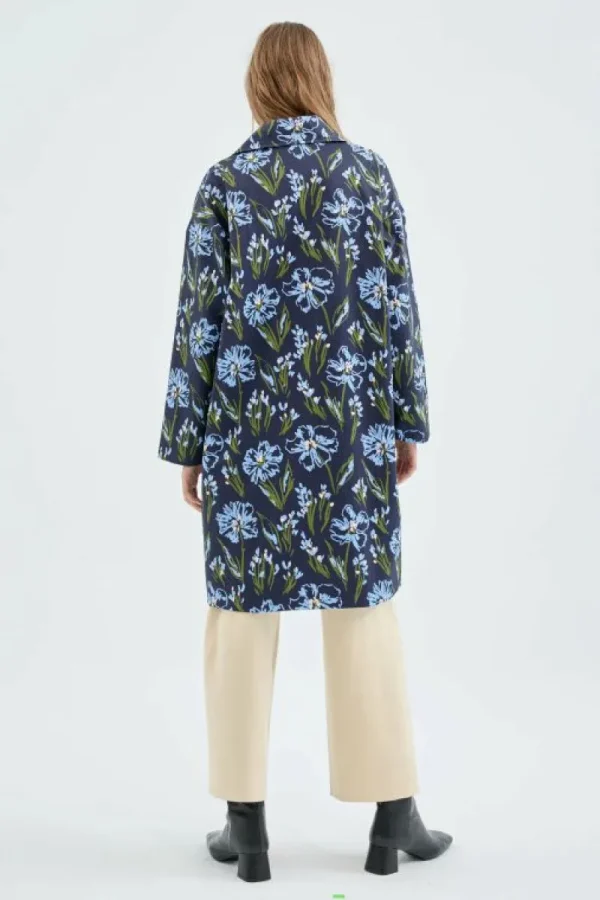 Gabardina midi con estampado floral azul-COMPAÑIAFANTASTICA Online